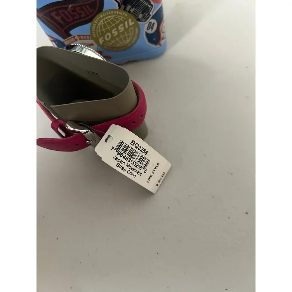 Fossil BQ3258 Ladies 36mm Steel Pink Leather Date Quartz 50M Water Watch